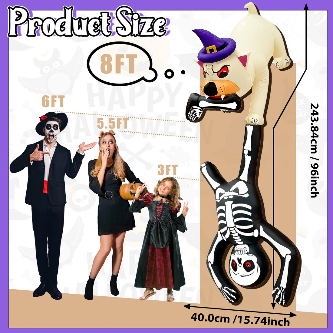 OurWarm 8FT Halloween Decor Inflatables, Dog and skeleton Halloween Blow Up Yard Decorations for Halloween Party Indoor, Outdoor