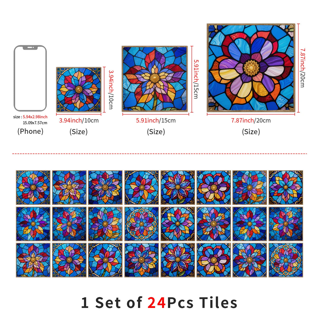 24PCS Creative Wall Sticker Self-Adhesive Tile Decals for Home Decoration, Artistic Wallpaper for Kitchen, Bathroom, Living Room