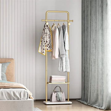 Heavy Duty Gold Pole Clothing Rack Granite Stone Base Modern Home Hotel Bedroom Tree
