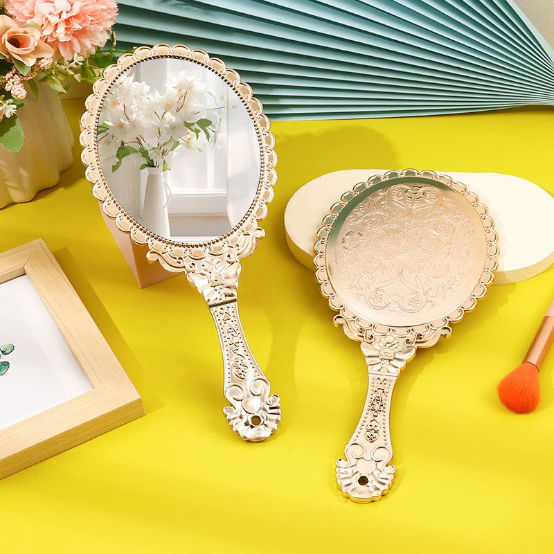 Portable Vintage Makeup Mirror Hand Hold Oval Round Mirrors Noble Restore Ancient Ways Court Mirror Beauty Tool