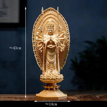 Solid Wood Carving Buddha Statue of Amitabha,Semi-Hand Carved, Feng Shui Decoration, Statue for Home, Living Room, 43cm