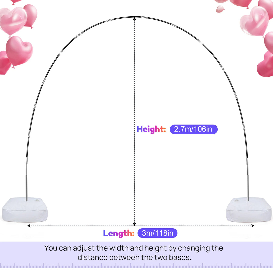Adjustable Balloon Arch Stand Kit with Base,Reusable Balloon Arch Frame,for Birthday Wedding Party Baby Shower Decor