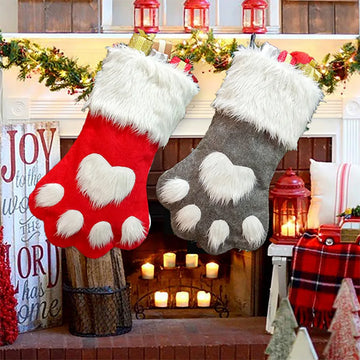 Christmas Gift Bags Long Hair Dog Paw Socks Style Pet Candy Bag for Kids Christmas Tree Decoration Holiday Party Supplies Use