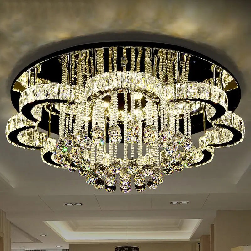 Crystal Ceiling Lamp Modern Minimalist Pendant Villa Living Room Lamp  Led Lighting Square Round Ceiling Chandelier Lustre Lamp