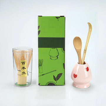 4pcs/set Matcha Set Bamboo Whisk Tea spoon Ceramic fittings Matcha Whisk (Chasen) Tea Spoon And Scoop (Chashaku) Tea-making Tool