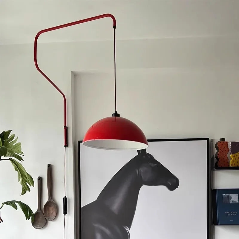Modern Red Metal Wall Lamp Long Arm Bedroom Reading socket Lamp with E27 Bulb plug livingroom lighting Sconce Home Decoration