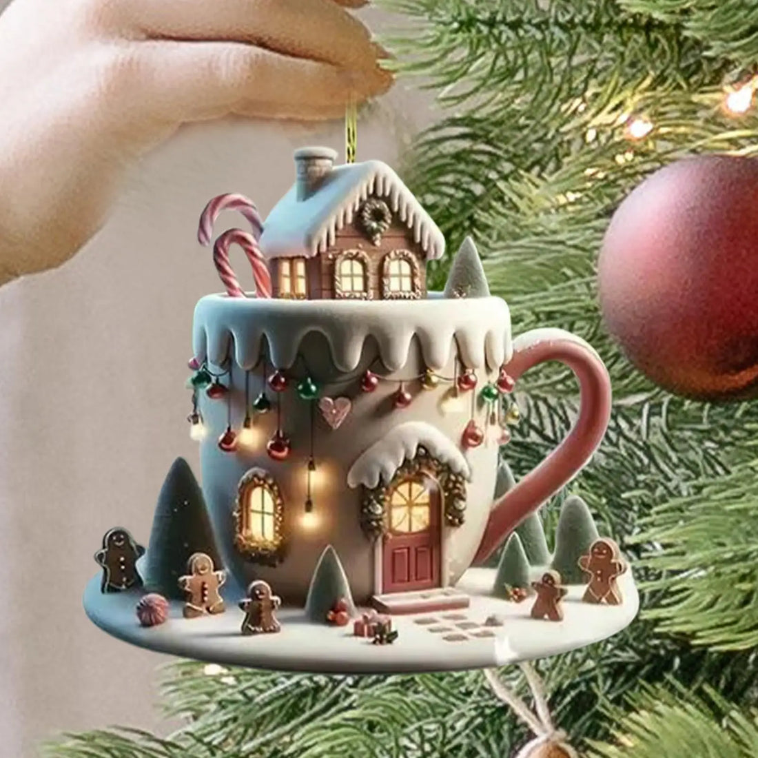 Coffee Cup Christmas Ornament Acrylic Hot Cocoa Tree Pendant Ornaments 2025 Christmas Decorations Xmas Navidad Party Supplies