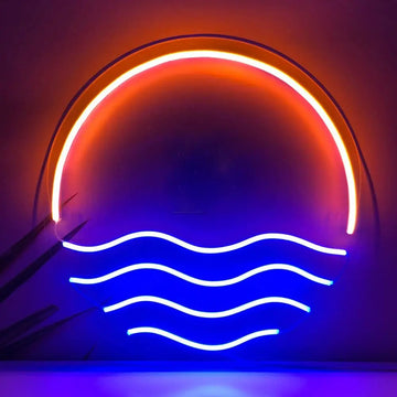 Sunset and Sea Waves Neon Sign LED Wall Art for Bedroom Living Room Home Bar Decor Romantic Coastal Ambiance Lighting