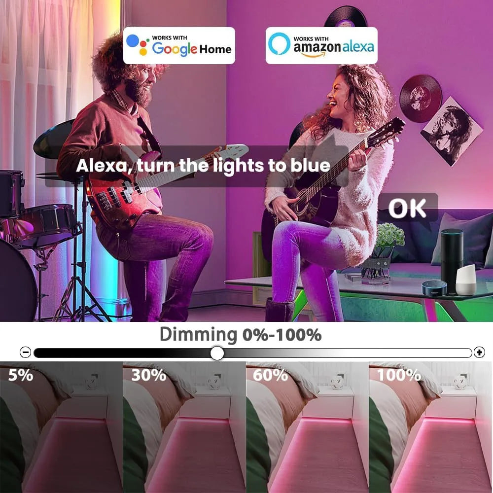 10M 20M Tuya WiFi RGB+CCT LED Strip 24V 5050 Colorful+Dual White Flexible Dimmable Room Decor Party Light for Alexa Google Home