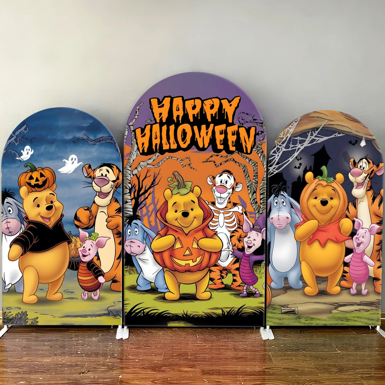 TB Happy Halloween Theme Arch Backdrop Cover Winnie The Pooh Kids Birthday Party Baby Shower Background Wall Decoration Supplies