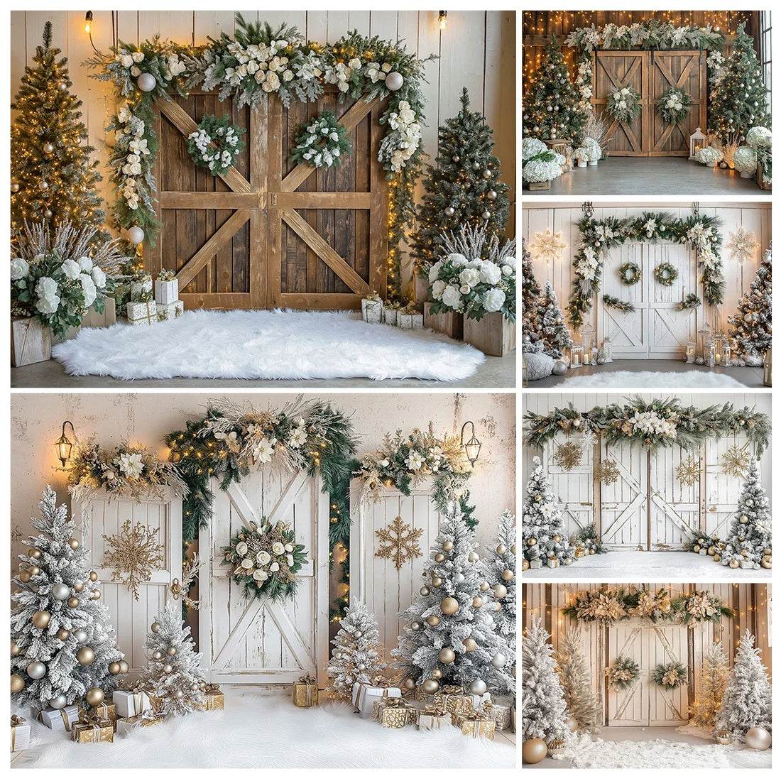 Christmas Winter Wooden Door Background Children Adult Photography Baby Props Christmas Wreath Snow Farm Decoration Background