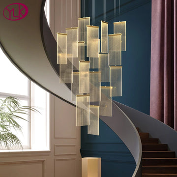 YOULAIKE Modern led chandelier for staircase long villa hall hang light fixture large gold/black home decor acrylic lamps