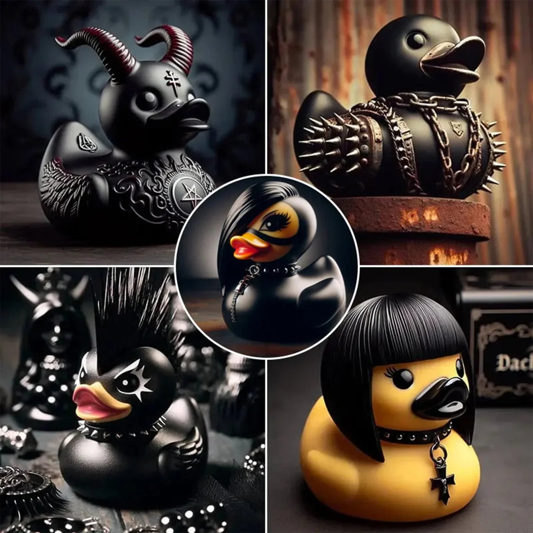 Rock Duck Decoration Gothic Cyberpunk Pilot Resin Statue Novelty Halloween Decoration Satan Duck Suitable for Various Rooms