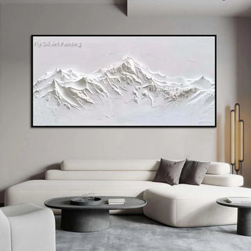 Handmade Simple Pure White Mountains Wall Art Large Abstract Beige Knife Thick Mountain Oil Painting New Original Artwork Decor
