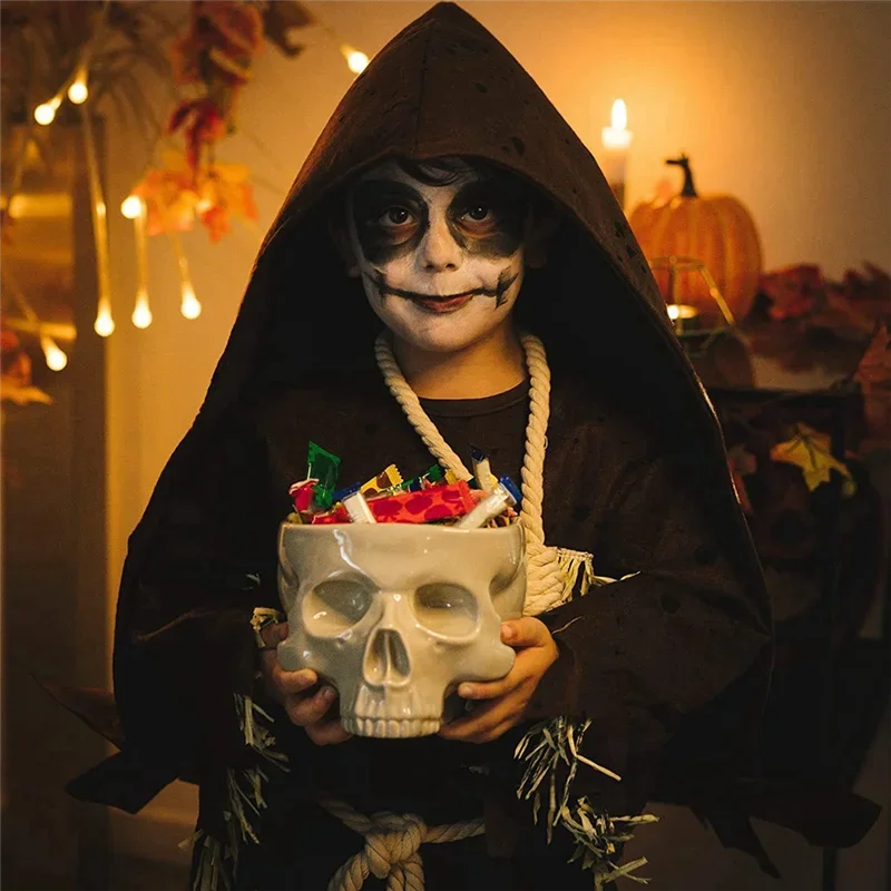 Best-Retro Tabletop Decoration Porcelain Gothic Skull Pasta Bowl Halloween Tableware Bar Food Noodle Salad Candy  Bowl