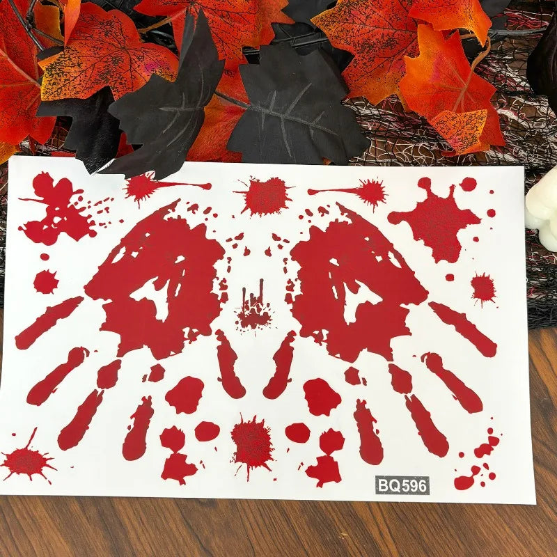 Halloween Bloody Footprints Window Sticker Horror Handprint Bloodstain Decals Decors Static Attraction Adhesive And Removable