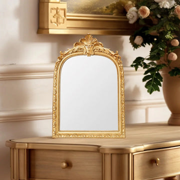 1PC, resin material, golden arched lace decorative hanging mirror, wall decoration and dressing table mirror