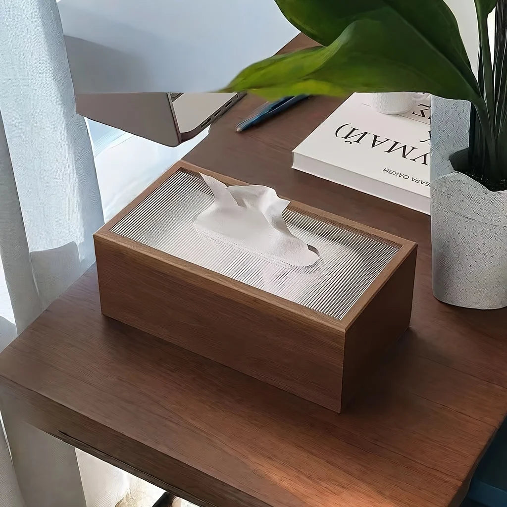 1PC Black walnut patterned wooden tissue box, paper drawer, home tissue box