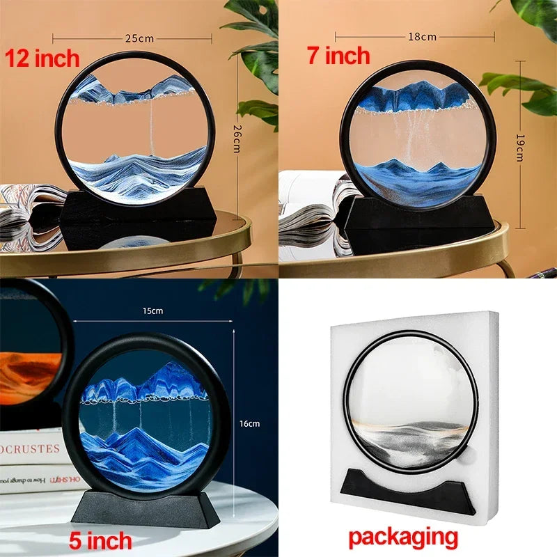 7/12 Inch 3D Quicksand Art Picture Round Glass Liquid Hourglass Deep Sea Sandscape Sandglass Creative Sand Clock Home Decor
