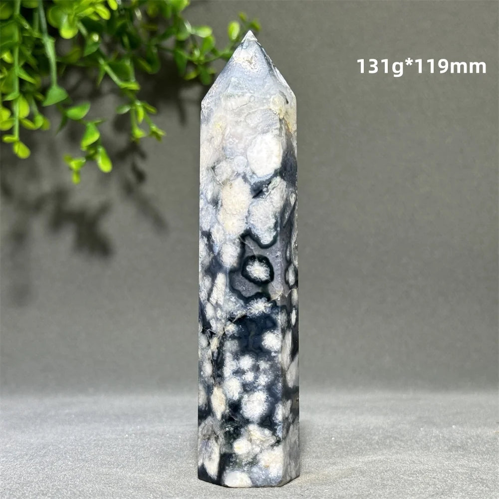 Natural Black Cherry Blossom Agate Tower Reiki Therapy Spiritual Meditation Energy Bar Home Room Decoration Gift