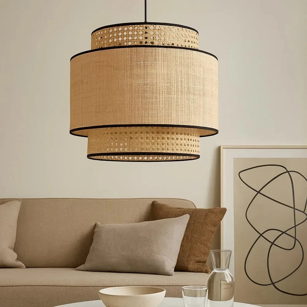 JOYINLED Modern Pendant Light Living Room Woven Rattan Chandelier Ceiling Light for Bar Loft Restaurant Bedroom Hanging Lamp