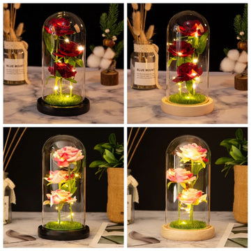 LED rose velvet flower glass cover 2026 New Year Valentine's Day wedding Mother's Day gift without battery night light