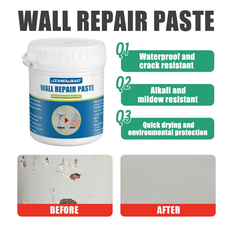 JANDEBAO Wall Repair Paste Set with Spatula - Easy-to-Use, No-MixingFormula, ldeal for Home Wall Fixes, White Color, Long-Lastin