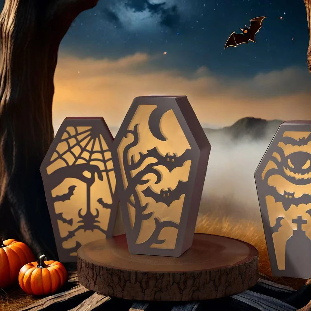 7PCS/Set Halloween Ghost Spider Coffin Hollow Easter Egg Light Silhouette Silicone Mold Halloween Gift Storage Box Handmade Mold