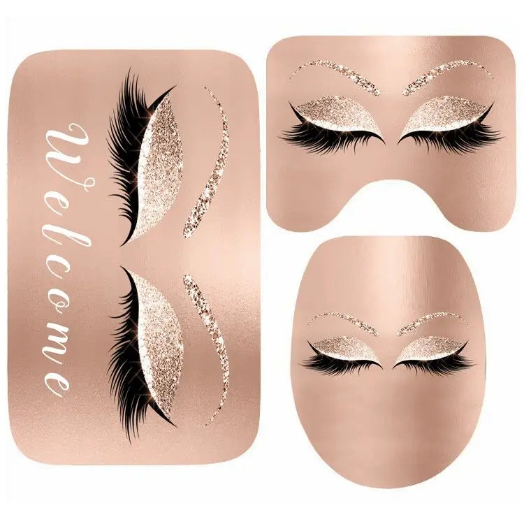 Elegant Rose Gold Glitter Bathroom Home Decor Girly Sparkle Toilet Mat Rug Carpet Bathroom Set Doormat Shower Floor Mat 3PCS