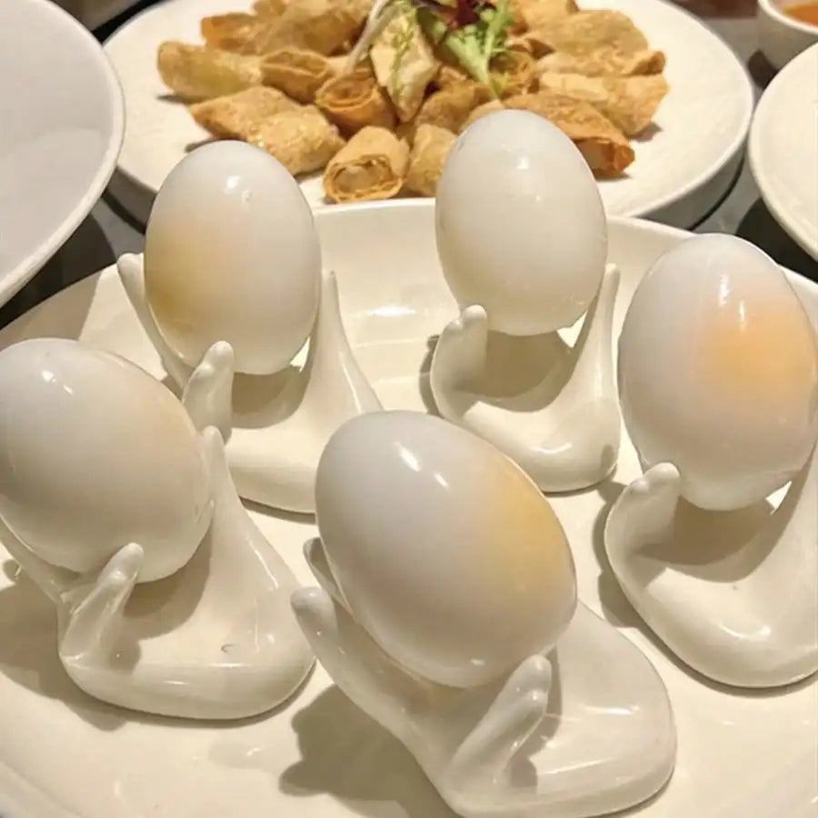 5pcs/set Hand Shape Ceramics Egg Cup Holder Egg Carving Item Display Tray Cutlery Holder Creative Egg Tray Kitchen Tools
