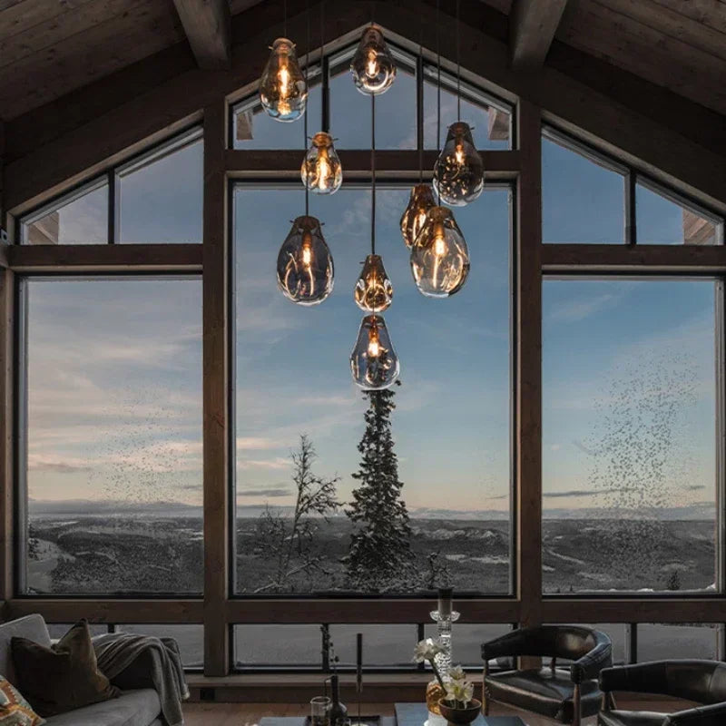 H5-Italian Design Color Glass Pendant Light Bedside Bar Counter Coffee Shop Restaurant Modern Irregular Shaped LED Chandelier