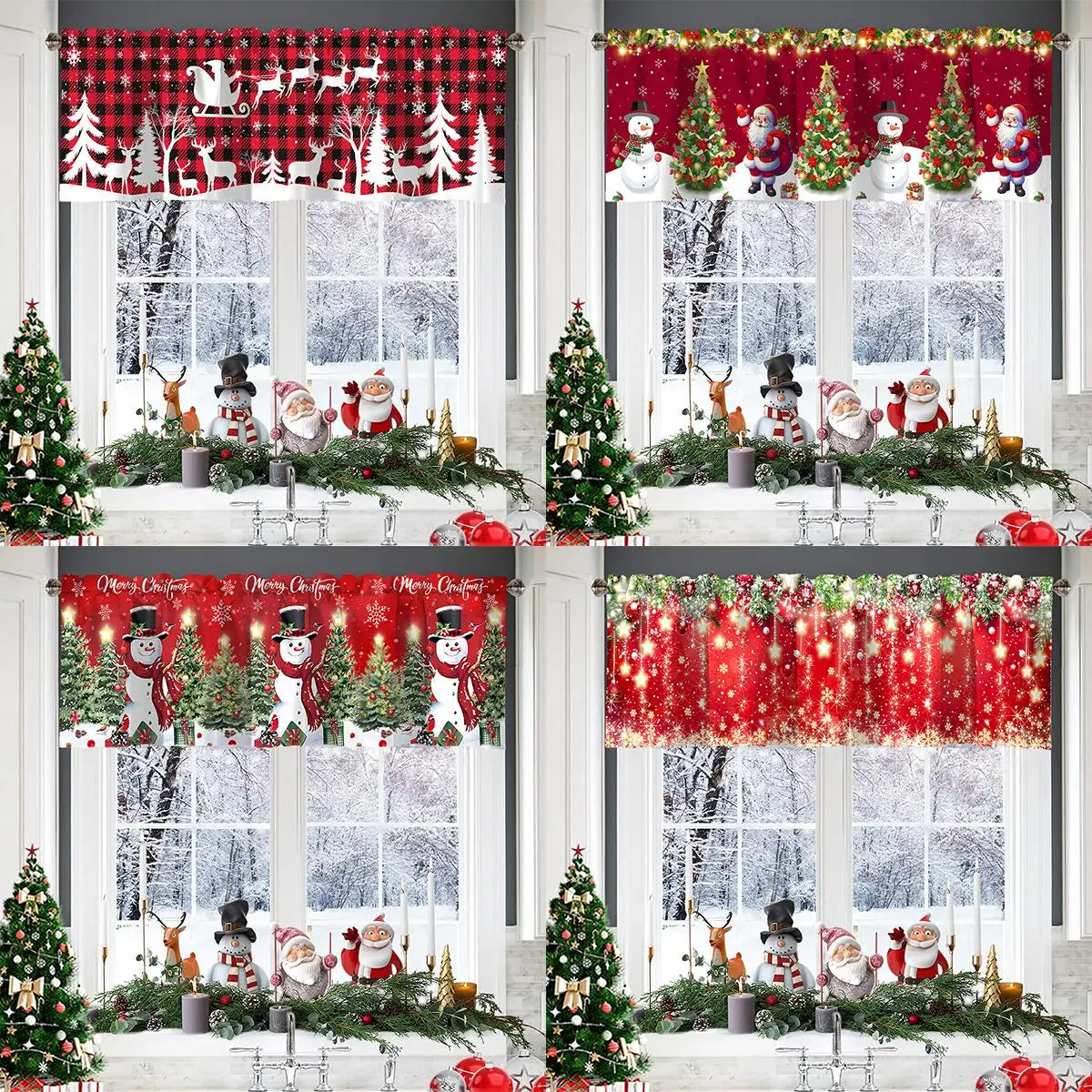 Christmas Curtain Valance Xmas Rod Pocket Window Treatment for Living Room Kitchen Bedroom Christmas Decorations For Home 2025