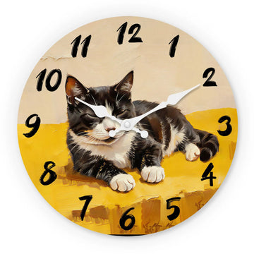 Cat Pattern Wooden Wall Clock, 10-16inch Silent Wall Clocks, Aa Battery Powered, Suitable for Living Room, Bedroom, Office, (Battery Not Included), Mother's Day, Easter, April Fool's Day