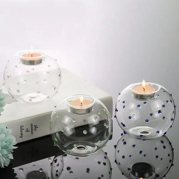 Transparent Glass Candle Holders Room Decor Polka Dot Sphere Shape Candle Holders Table Candlestick Wedding Prop Home Decoration