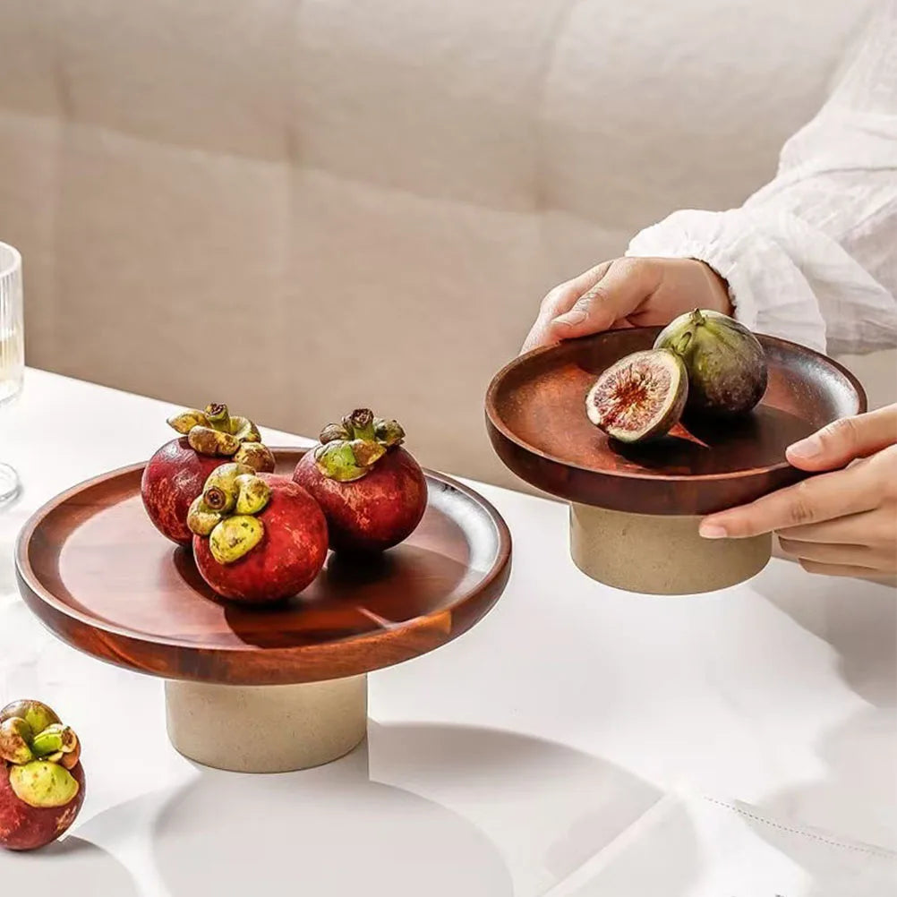 Japanese Cake Fruit Tray Wood Egg Tray Dessert Storages Shelf Ceramic Tall Footed Snack Decorative Tray Kitchen Accessories