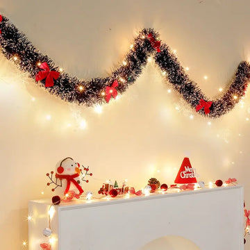 1set 30LED Christmas Tinsel Garland Artificial Christmas Garland With LED Lights  Xmas Metallic Twist Hanging Garland Fireplace