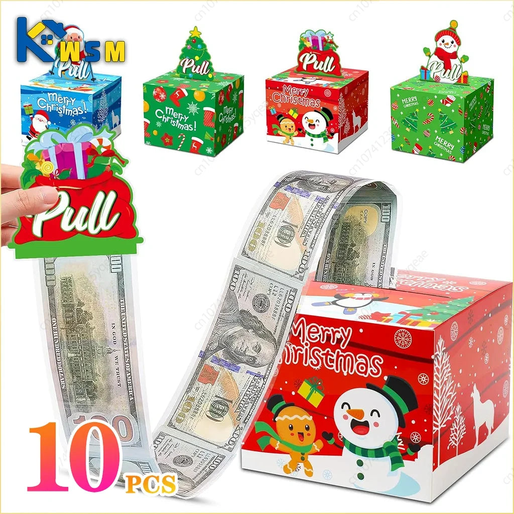 10PCS New Christmas Gift Father Christmas Elk Christmas Tree Pattern Money Draw Surprise Box Festive Small Gifts Party Supplies