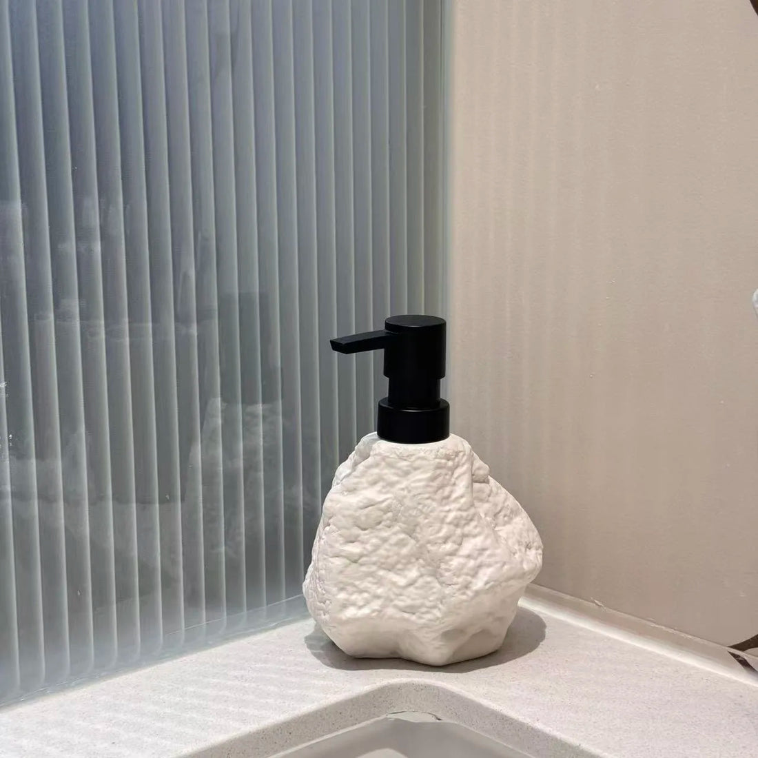 380ML Wabi-sabi style Ceramic Squeeze Bottle Stone Simple Lotion Bottle Soap Dispenser Conditioner Bottled Bathroom Accessories