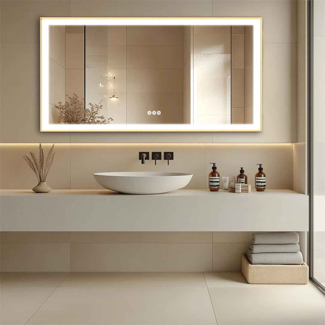 LUVODI Large Gold Framed Bathroom Mirror Fogless Smart Touch Illuminate Full Body Dressing Mirror