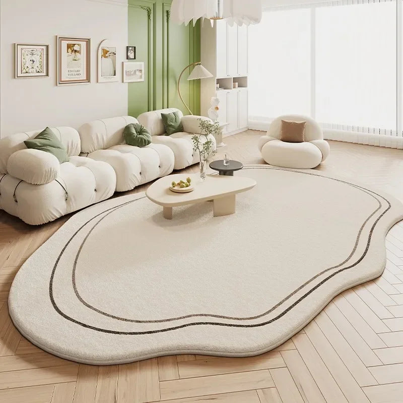 Imitation Cashmere Cream Style Carpet Living Room Shaped Bedroom Irregular Bedside Rug Home Green Light Luxury