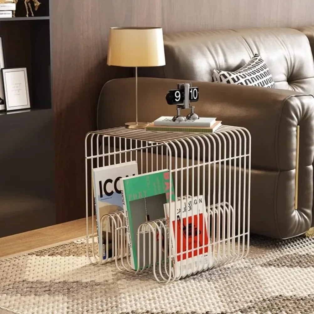 Nordic Metal Coffee Tables with Storage Modern Accent Tables for Sofa Creative Newspaper Display Rack Living Room Coffee Table