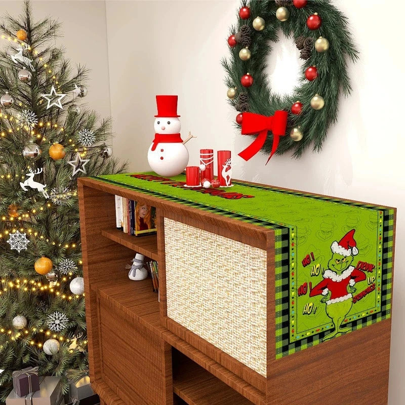 Navidad Decorationes Para El Hogar Linen Green Christmas Table Runner Merry Tablecloth Christmas Xmas Holiday Table