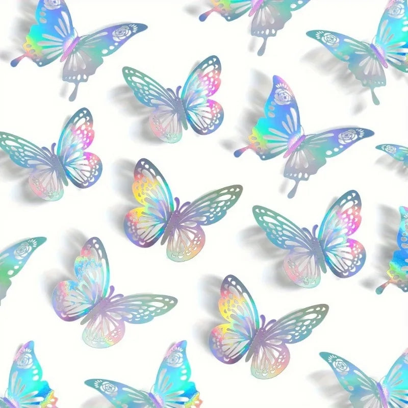12Pcs 3D Hollow Butterfly Creative Wall Sticker with Glitter For DIY Wall Stickers Modern Wall Art Home Decorations DIY Gift
