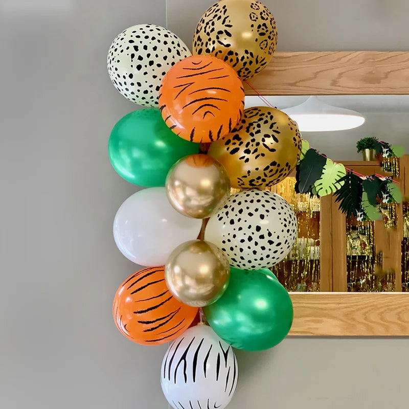 40pcs Jungle Safari Animal Print Balloons Sage Green Olive Green Latex Balloons for Tropical Wild One Kids Birthday Baby Shower