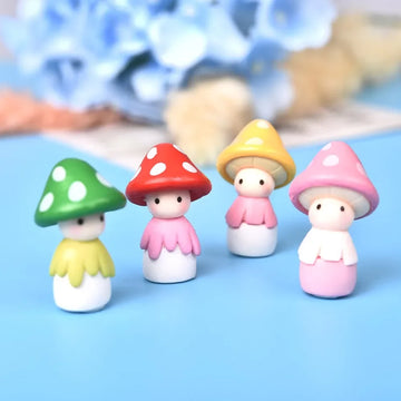 4 Pcs Mushroom Doll Figures Decor Mini Fairy Garden Animal Statue Miniature Garden Moss Micro Landscape Ornaments Resin Craft