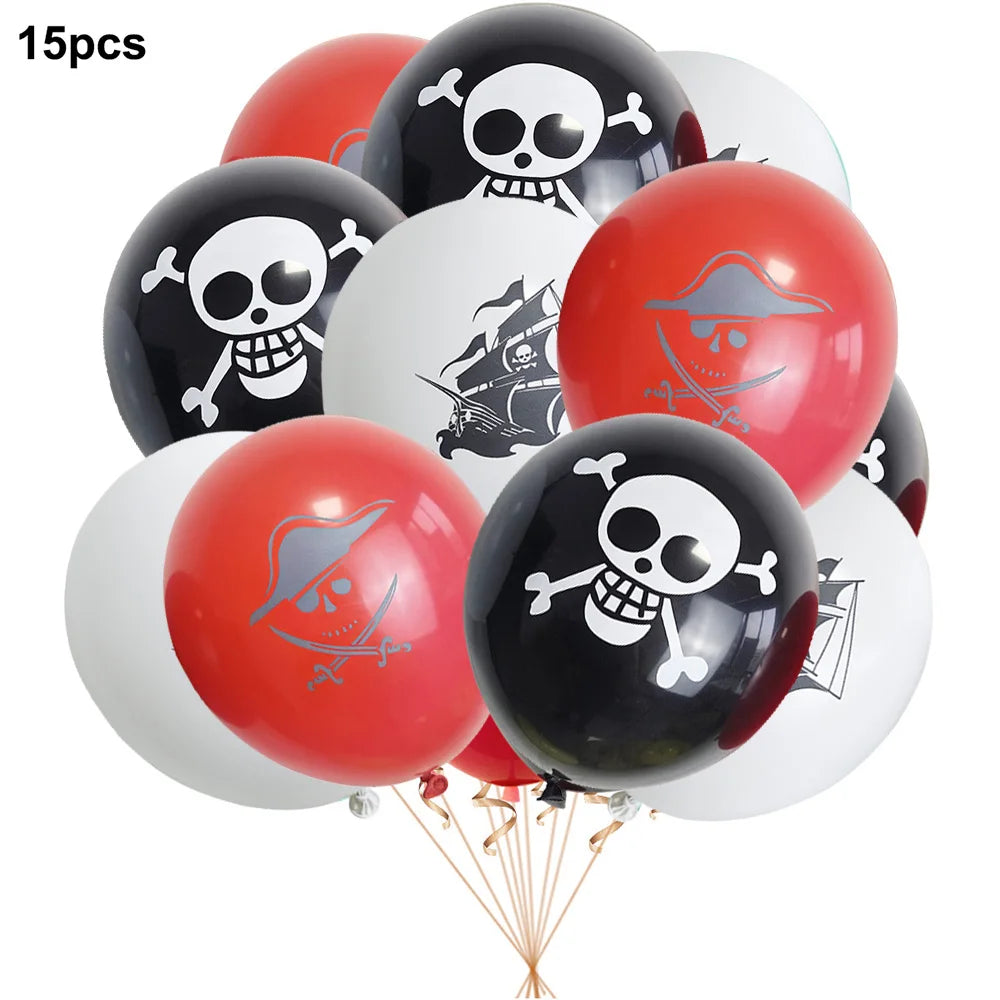 Pirates Party Balloons White Black Red Pirate Skull Latex Balloon Bouquet for Pirate Nautical theme Birthday Party Decorations