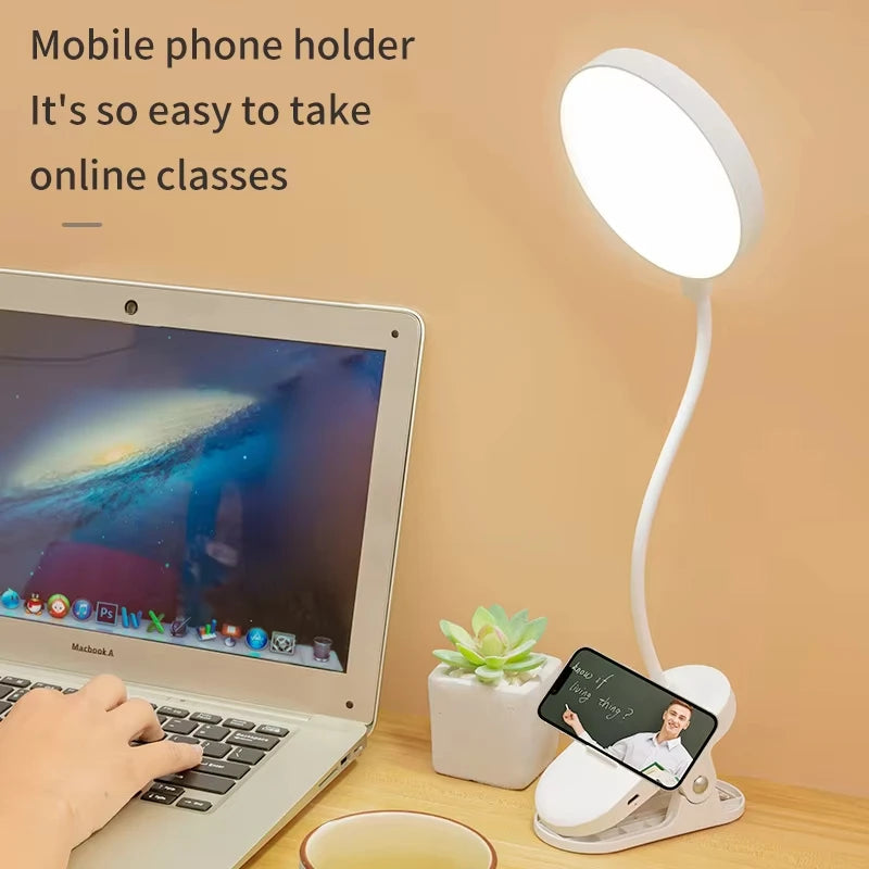 Portable USB Table Lamp Desk Lamp Plug-in/Rechargeable Clip Bed Reading Night Light LED Touch 3 Modes Dimming Eye Protection