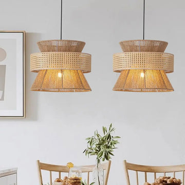 JOYINLED Vintage Wabi Sabi Chandelier 40CM Handmade Hemp Rope Pendant Light For Restaurant Bar Cafe Dining Room Led Rattan Lamp
