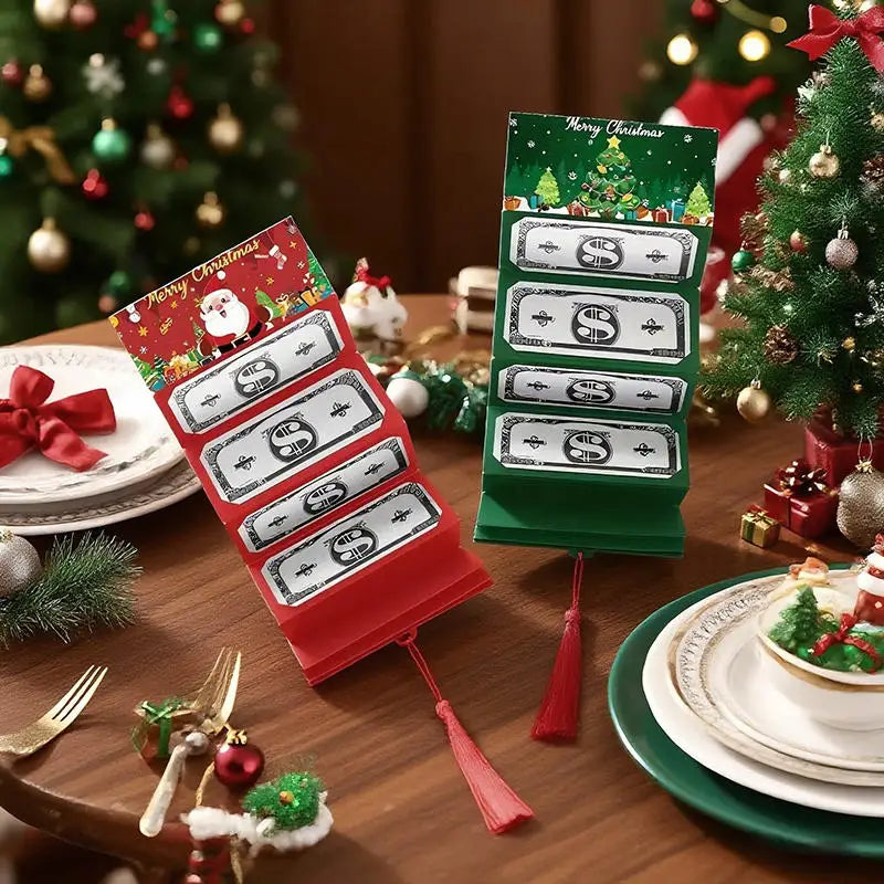 Christmas Santa Claus Money Card Envelope With 10 Card Slot Merry Christmas Decorations For Home 2025 Folding Banknote Card Box