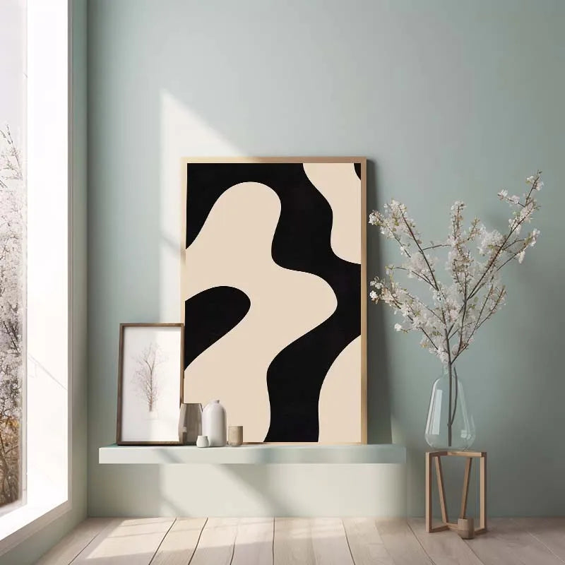 Abstract Minimalist Line Beige Black Posters Prints Canvas Painting Wall Art Pictures Modern Living Room Home Decoration